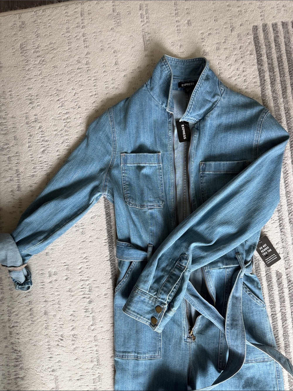 Express Light Blue Denim Jumpsuit - Picture 3 of 5